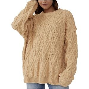 Free People Isla Chunky Cableknit Tunic Sweater Size L Spice Cake Oversized NEW